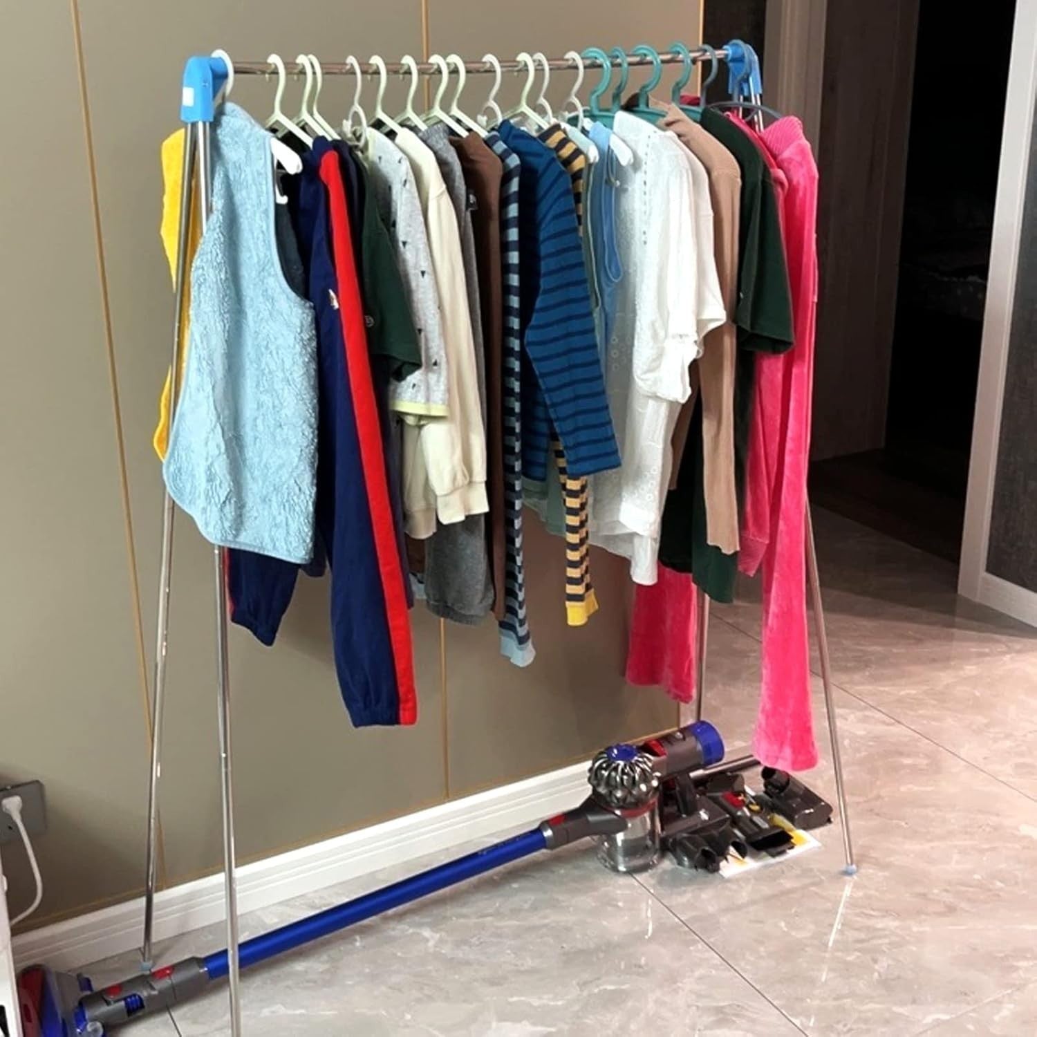 Portable Travel Clothes Rack Retractable Foldable Blue Stainless
