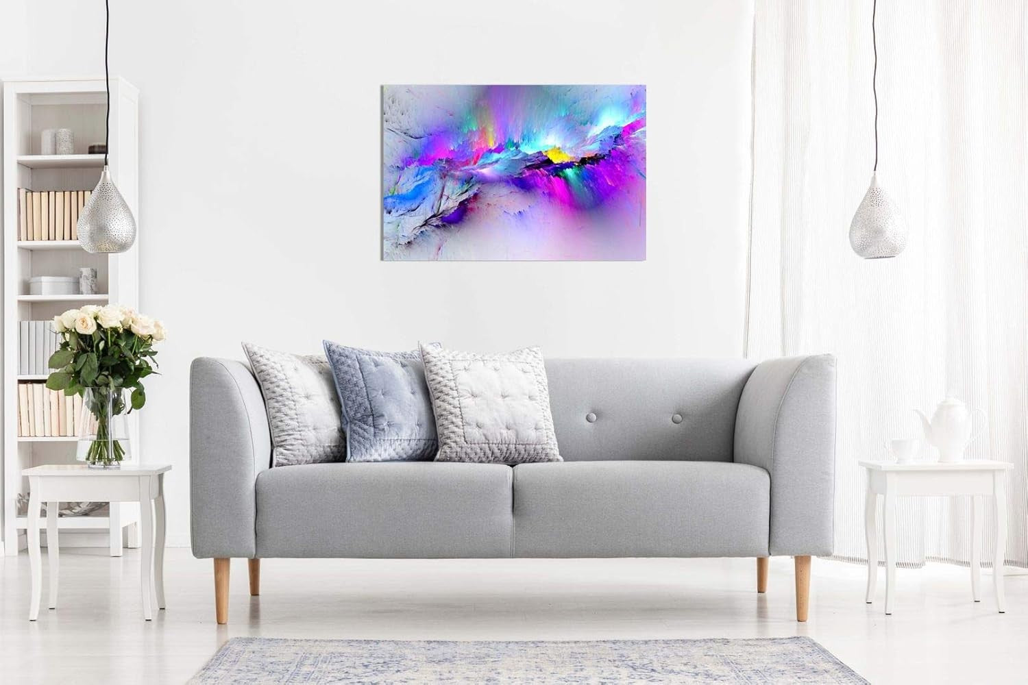 Large Abstract Blue Watercolour Canvas Wall Art 91x61cm Framed