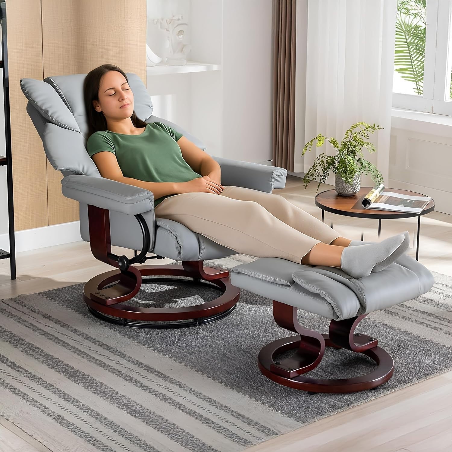 Recliner Chair with Footstool Swivel Lounge PU Leather Armchair 135°