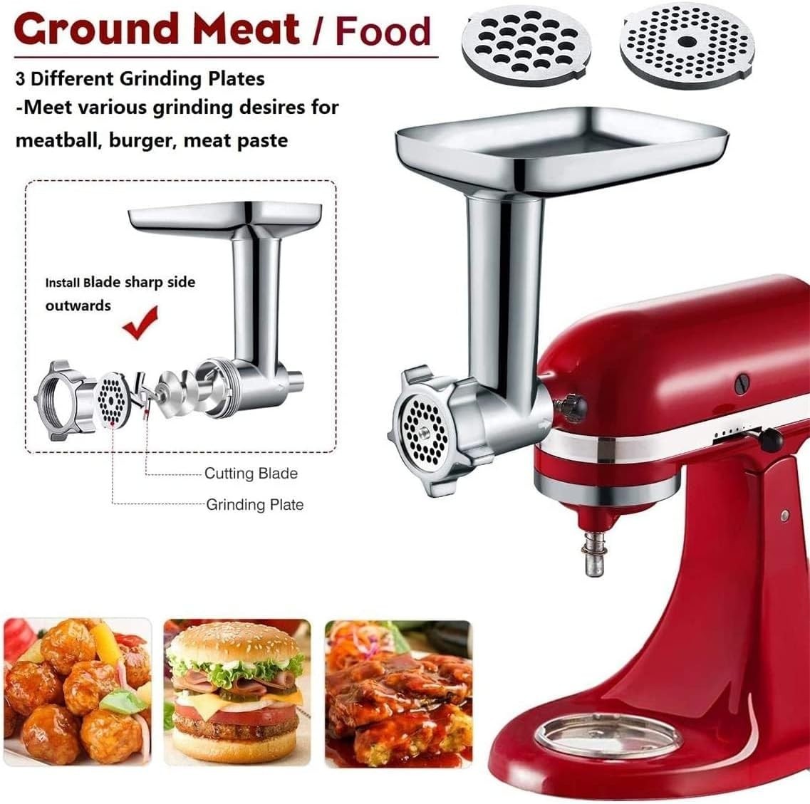 Meat Grinder Attachment for Stand Mixer Sausage Maker 4 Plates Kit