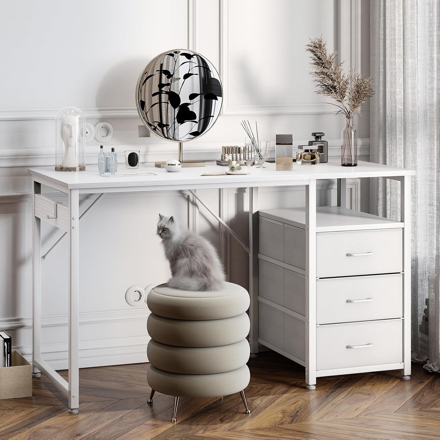 White 120cm Computer Desk w/ 3 Drawers, USB Ports & Power Sockets Office Table