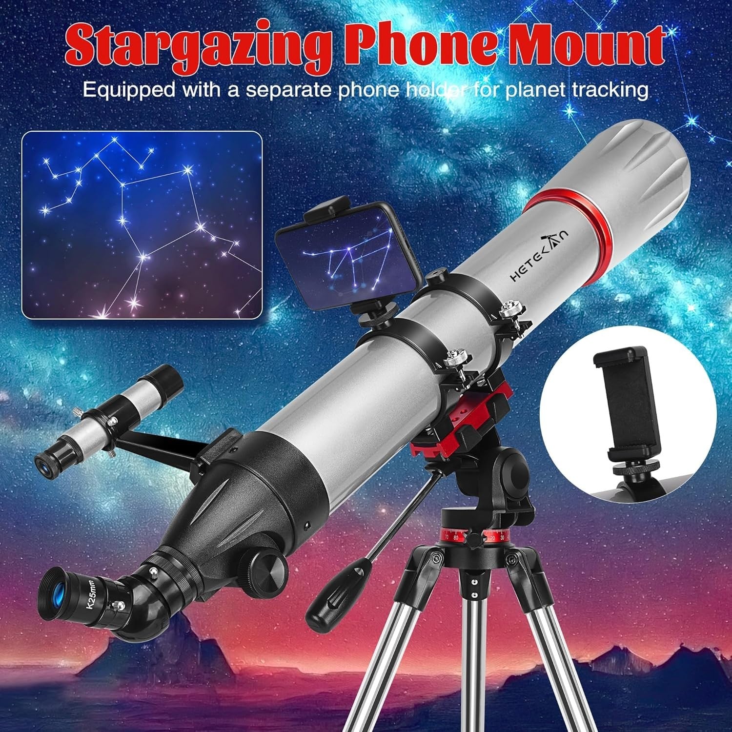 90mm Aperture 900mm Refractor Telescope for Kids & Adults - Grey