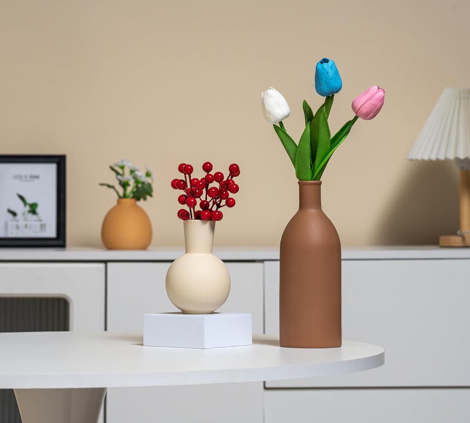 Ceramic Vase Set 3 Modern Boho Decor Pampas Grass Table Shelf
