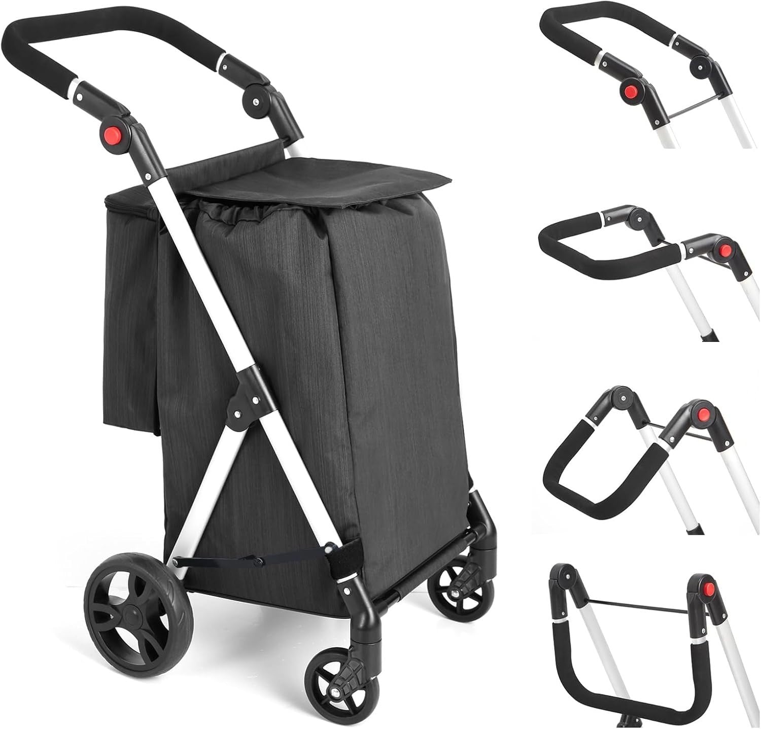 46L Folding Shopping Cart Trolley Insulated Cooler Bag Aluminum Black