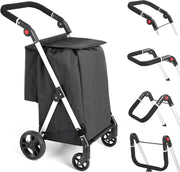 46L Folding Shopping Cart Trolley Insulated Cooler Bag Aluminum Black
