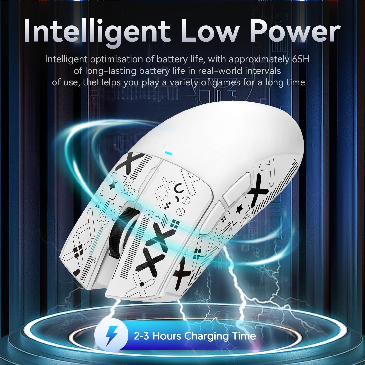 Wireless Gaming Mouse 22000 DPI RGB Dock BT 2.4G USB White Grip