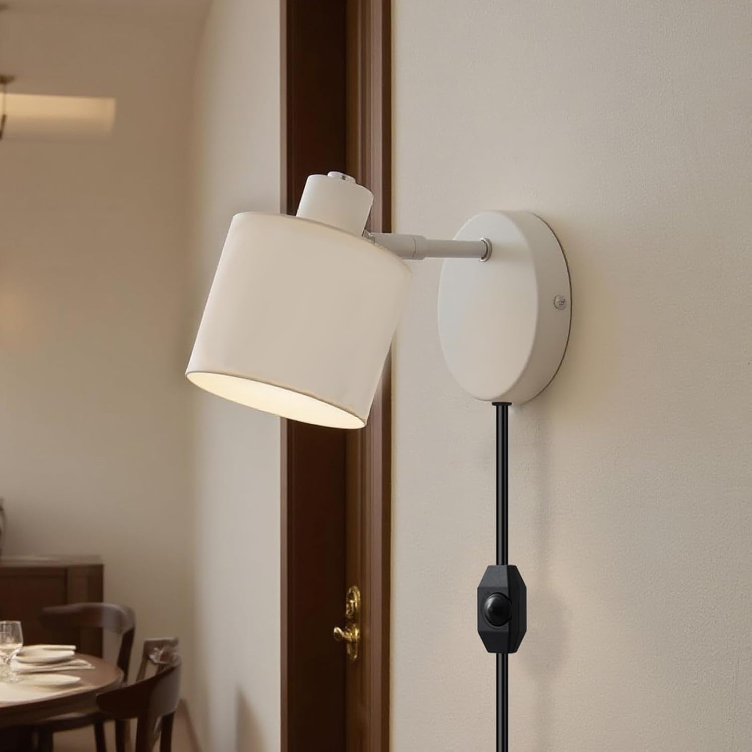 Dimmable Plug-in Wall Sconce Light, 360° Rotatable, Modern Metal Lamp