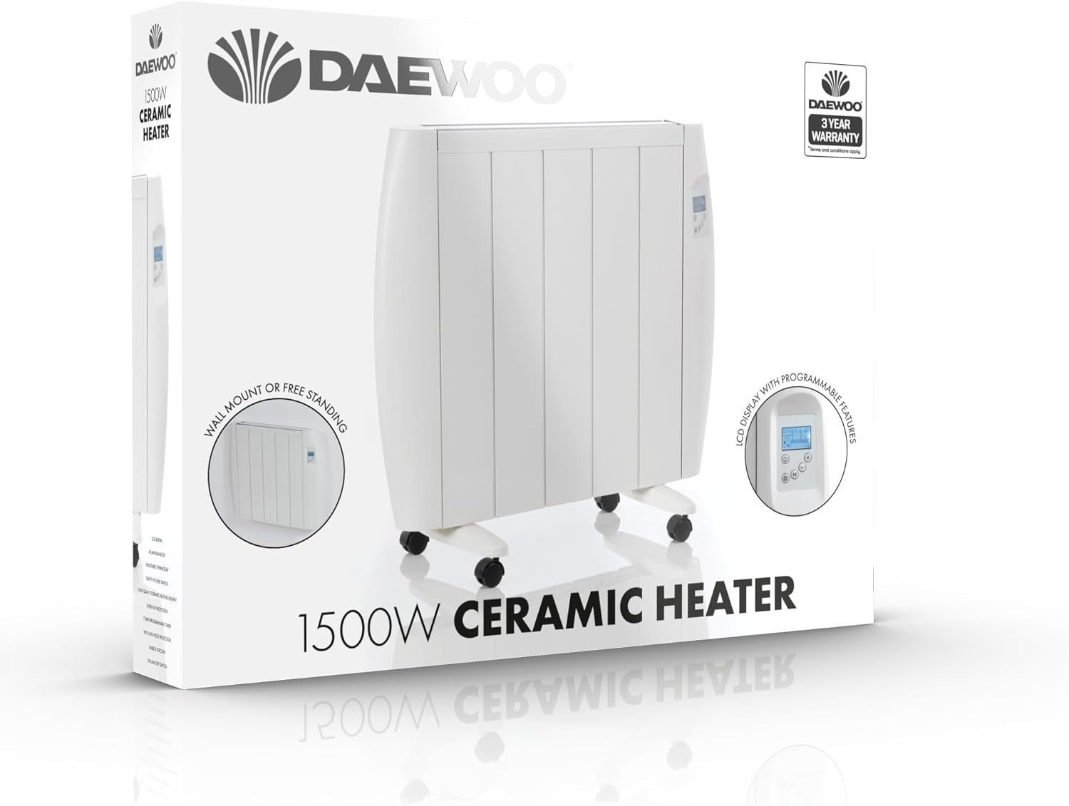1500W Ceramic Heater Wall Mount or Free Standing with Timer & LCD