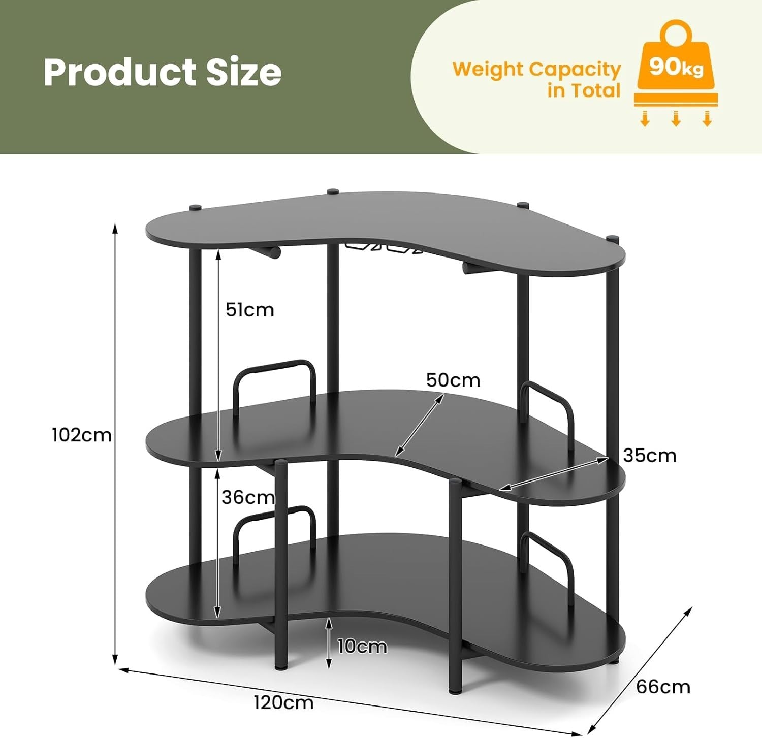 3-Tier Wine Bar Cabinet with Glass Holder, Freestanding Drinks Storage Table