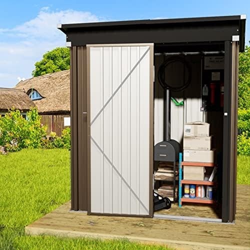 Metal Garden Shed 5x3ft Outdoor Waterproof Storage with Lockable Door Brown