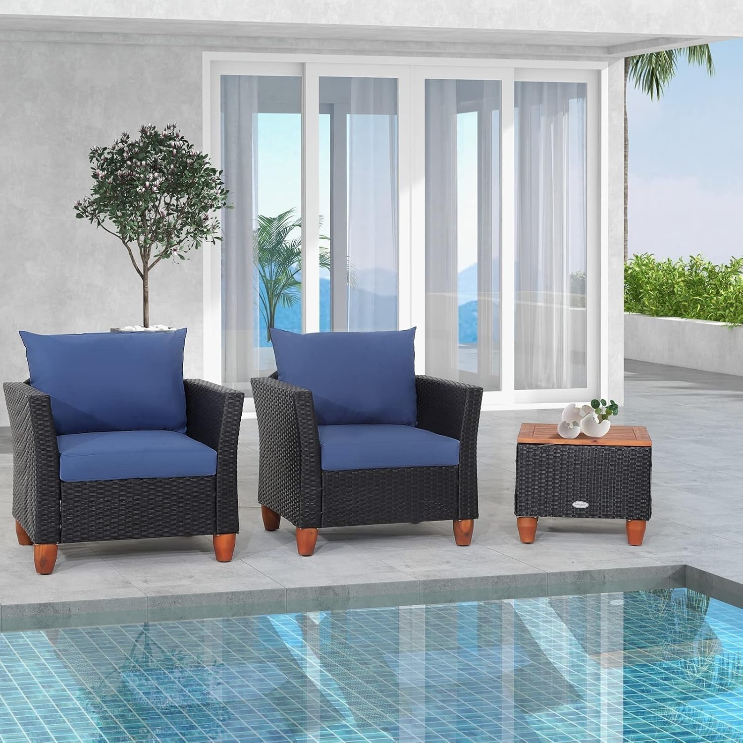 Rattan Garden Furniture Set 3pc Outdoor Bistro Chair Table Patio Sofa
