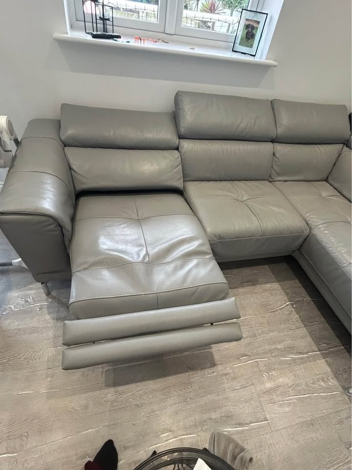 Light Grey Luxe Recline Leather Corner Sofa (PTP)