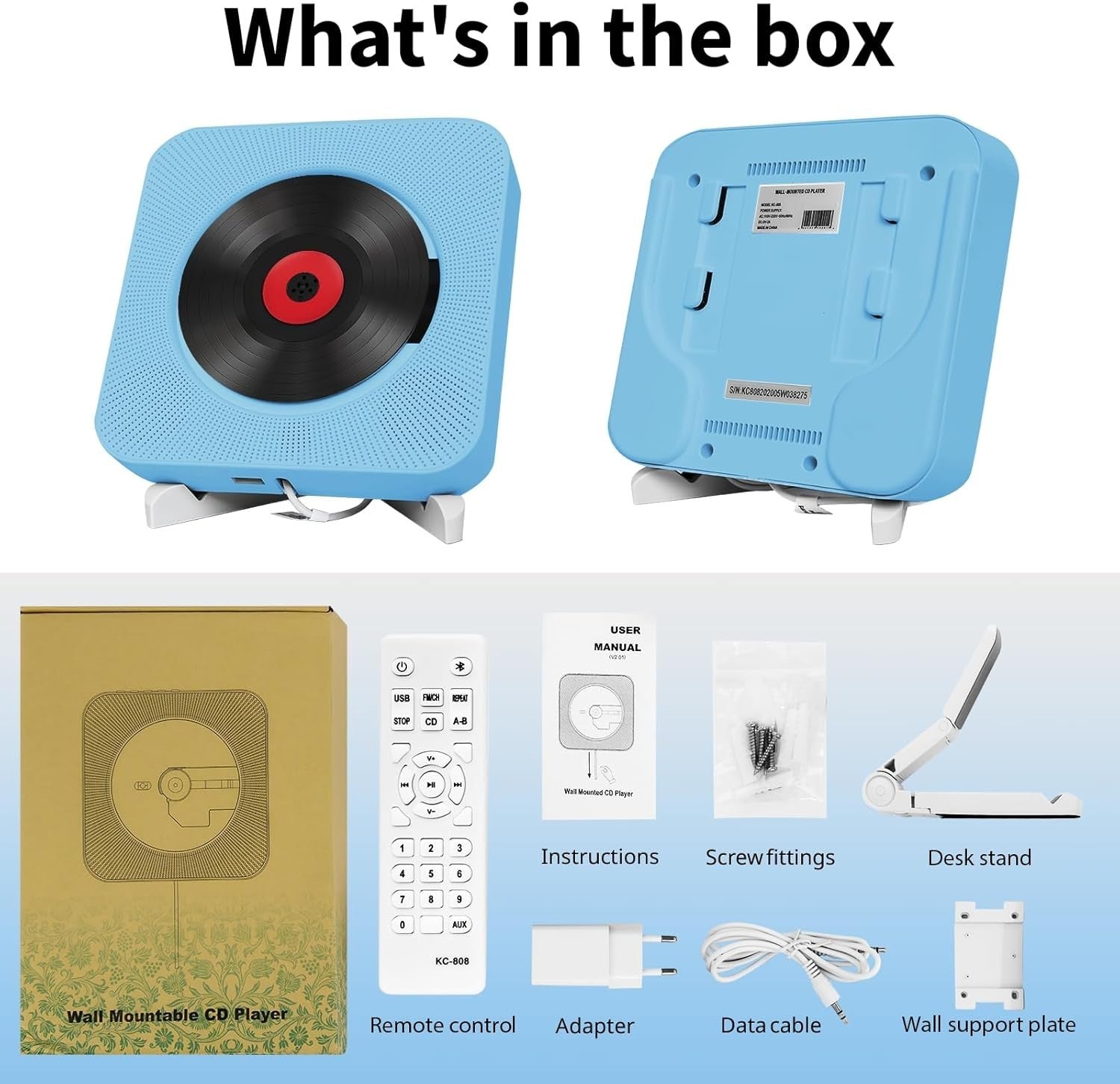 Portable CD Player Bluetooth FM Radio HiFi Speakers Remote Wall Mount