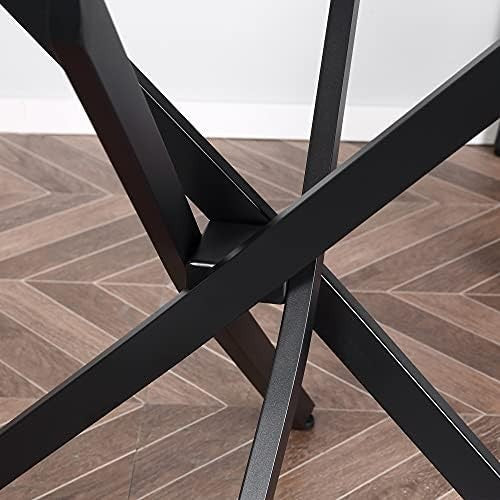 Round Glass Dining Table with Metal Cross Legs Modern Small Kitchen Table
