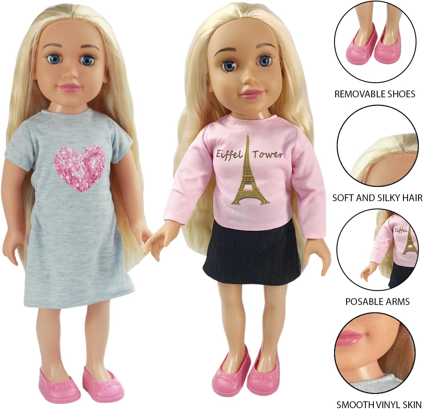 45cm Fashion Doll Blonde Styling Hair Removable Outfit Shoes