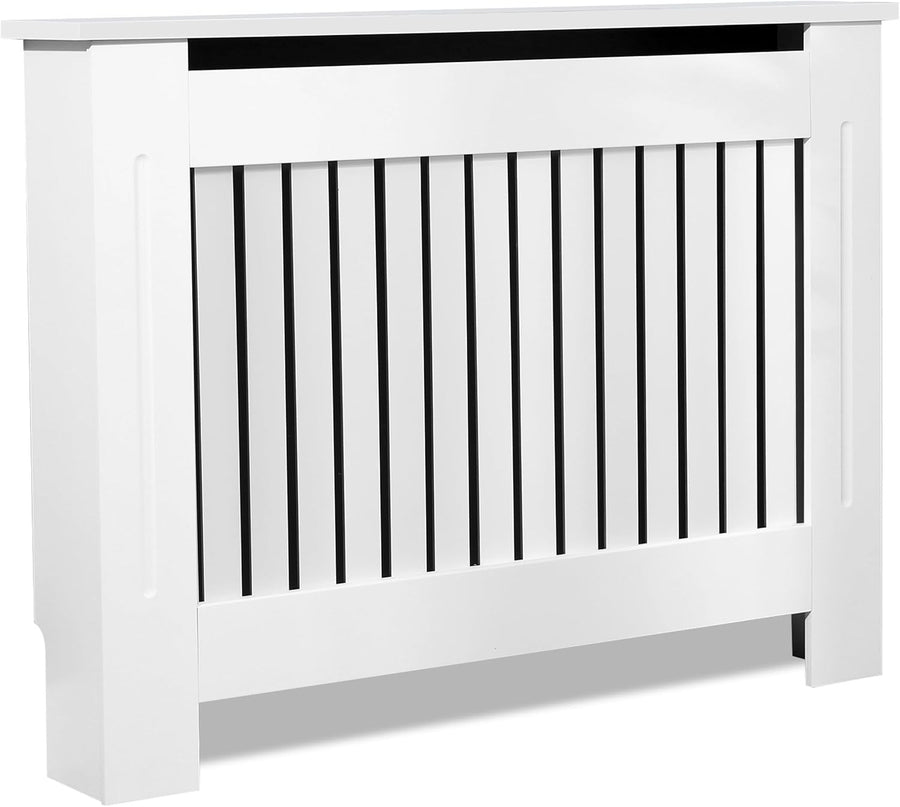 White Radiator Cover MDF Slatted Modern Heating Cabinet Shelf 111cm Home Décor