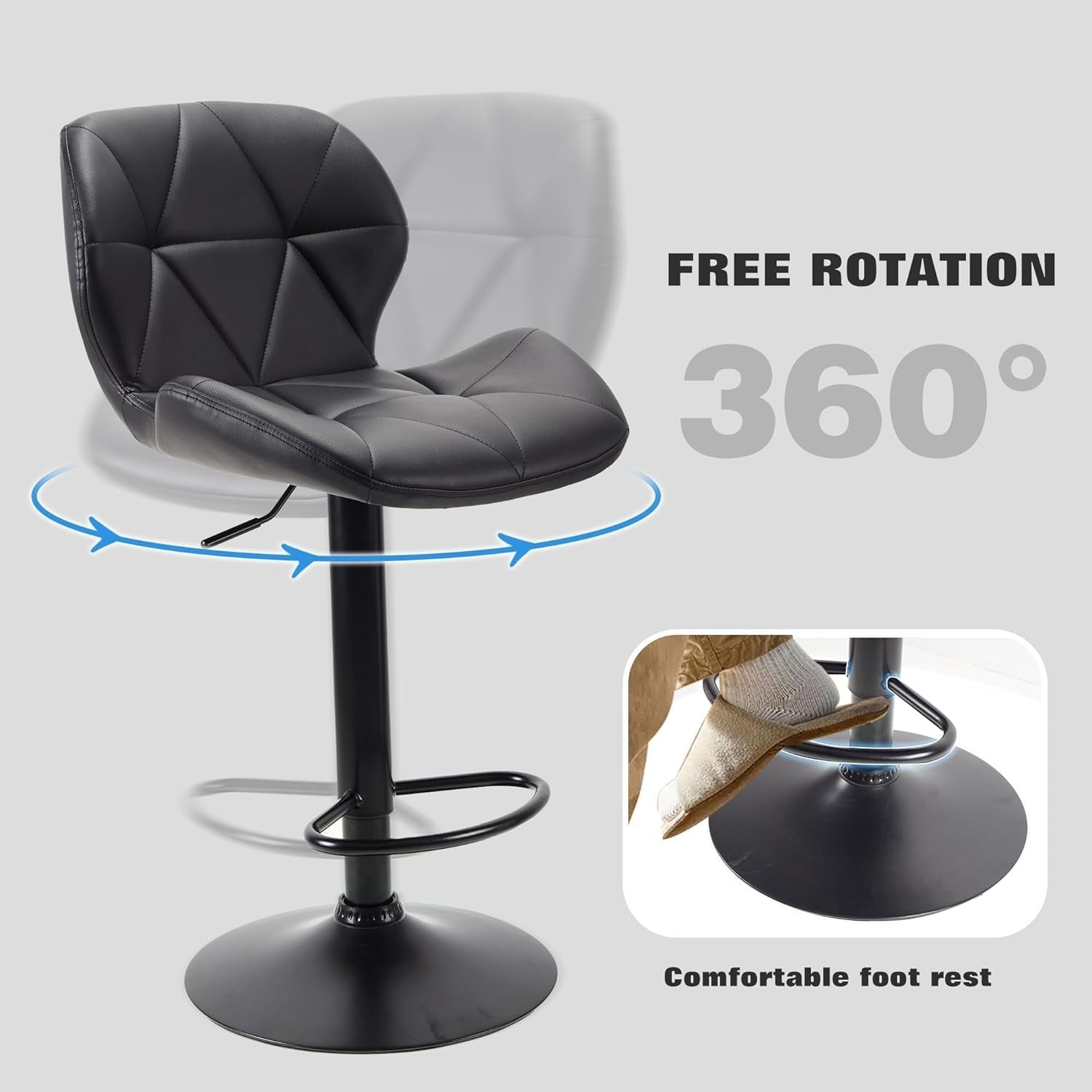 Velvet Dark Grey Bar Stools Set of 2 – Adjustable Swivel Kitchen Chairs