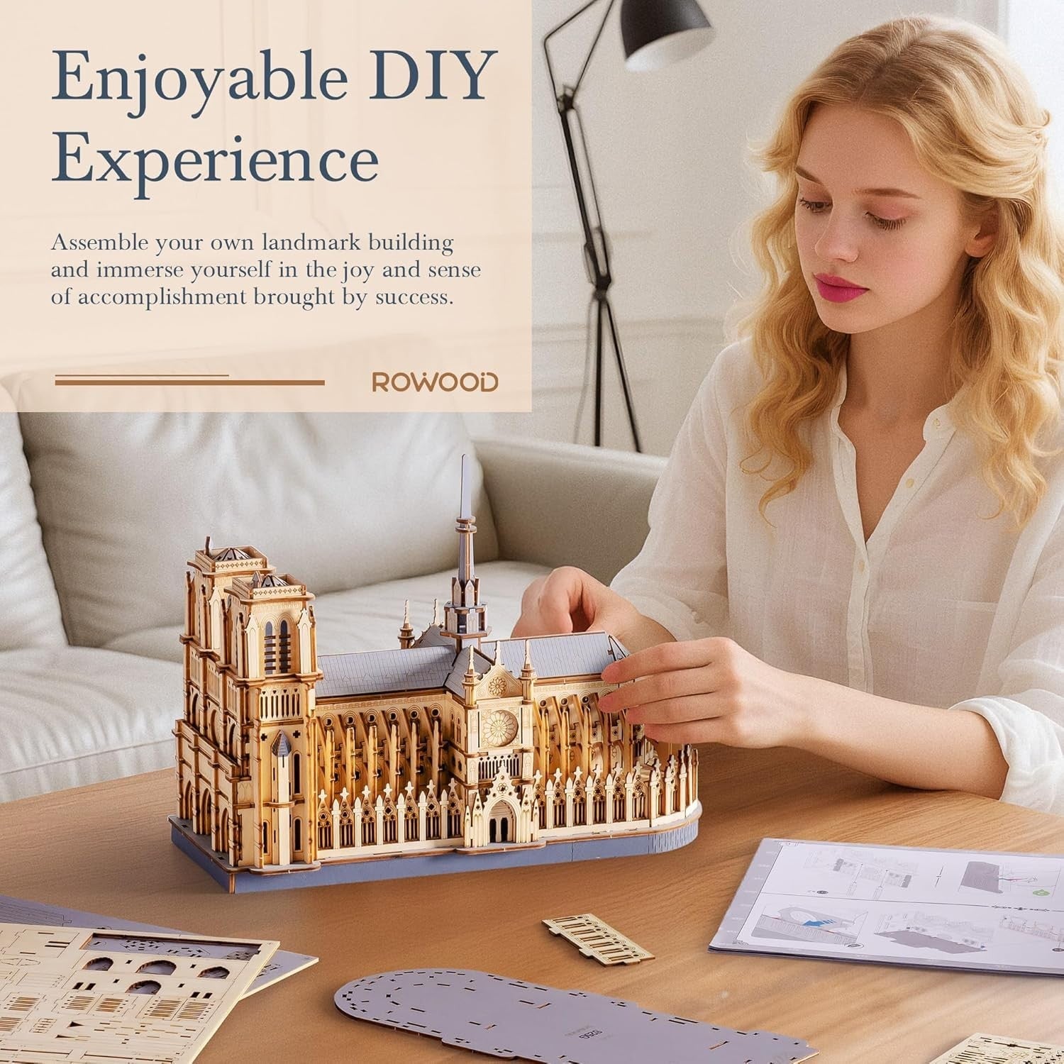 3D Wooden Notre Dame Puzzle Model Kit - DIY Architecture Decor, 330 Pieces