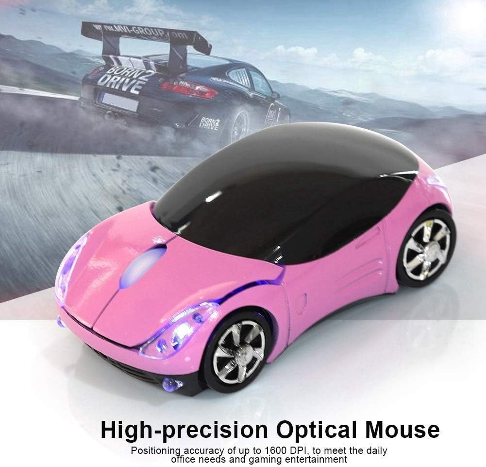 Kids Wireless Car Mouse 2.4G Bluetooth 1600 DPI Pink Laptop