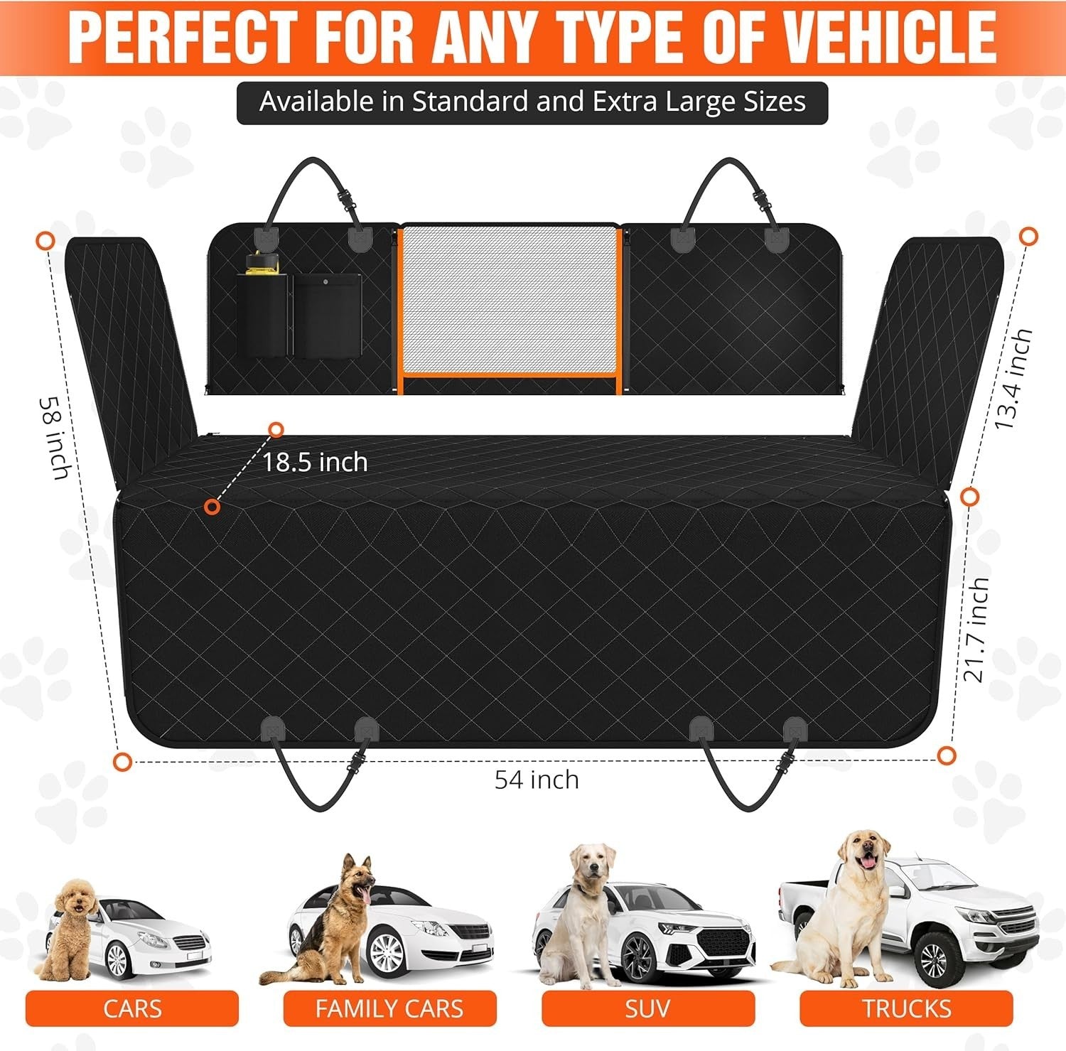 Waterproof Dog Car Seat Cover Hammock Mesh Window Rear Protector Black