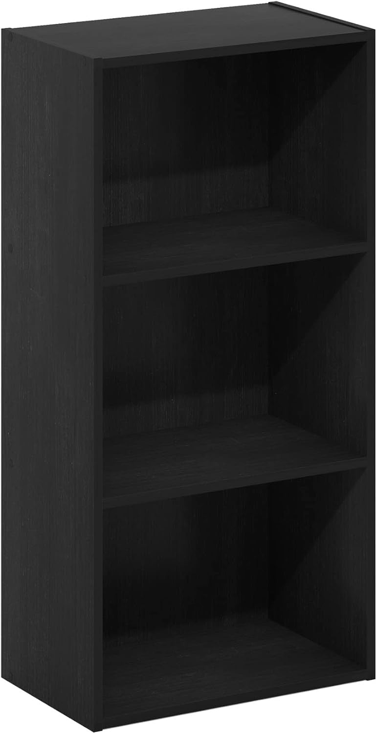 3Tier Black Wooden Bookcase Small Storage Shelf Compact Organizer Open Bookshelf