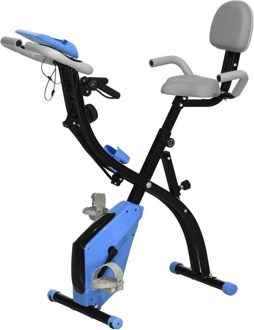 Light Blue 3-in-1 Folding Exercise Bike Magnetic Resistance LCD Pulse Bands