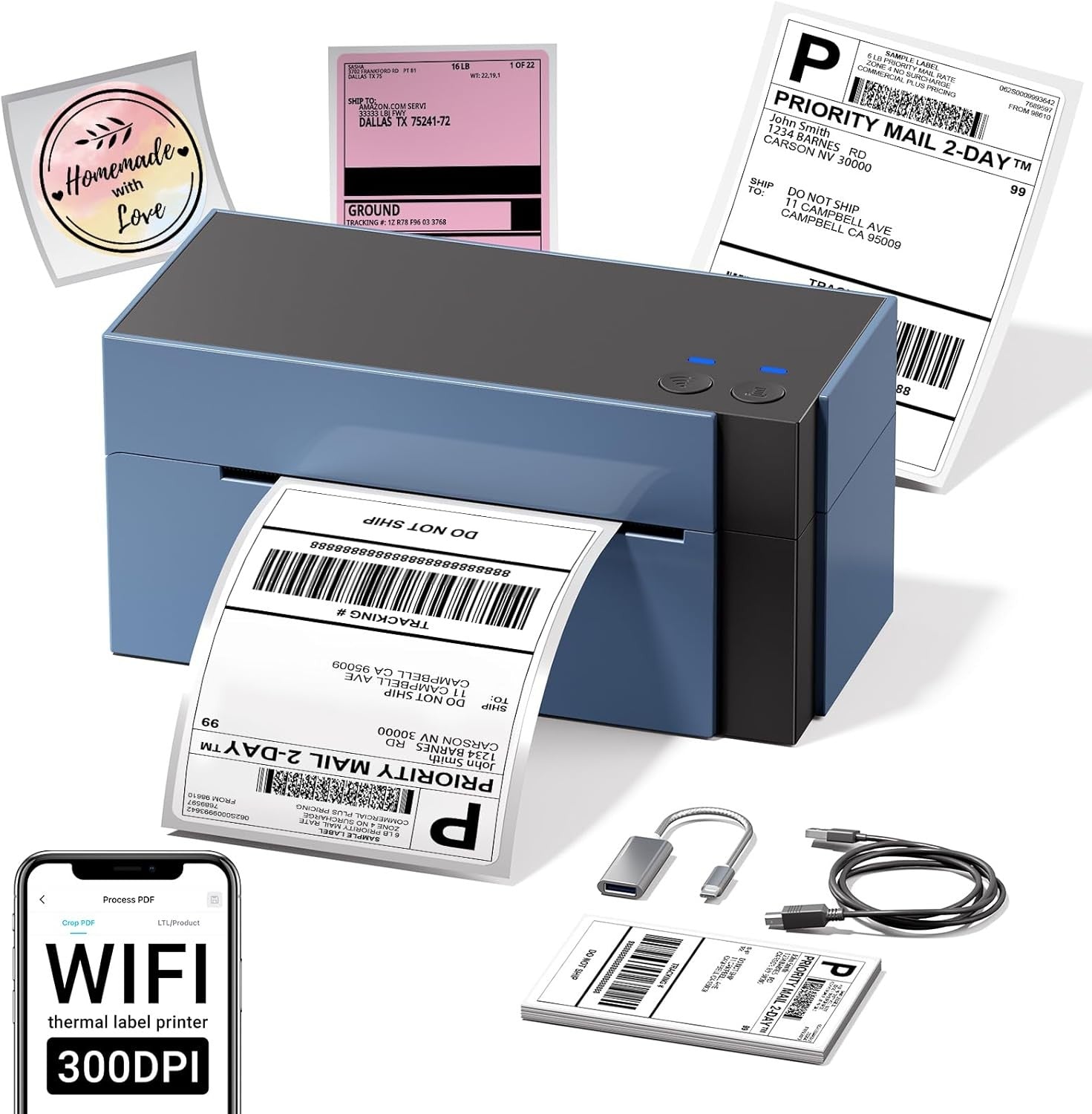 WiFi 4x6 Shipping Label Printer 300DPI Thermal