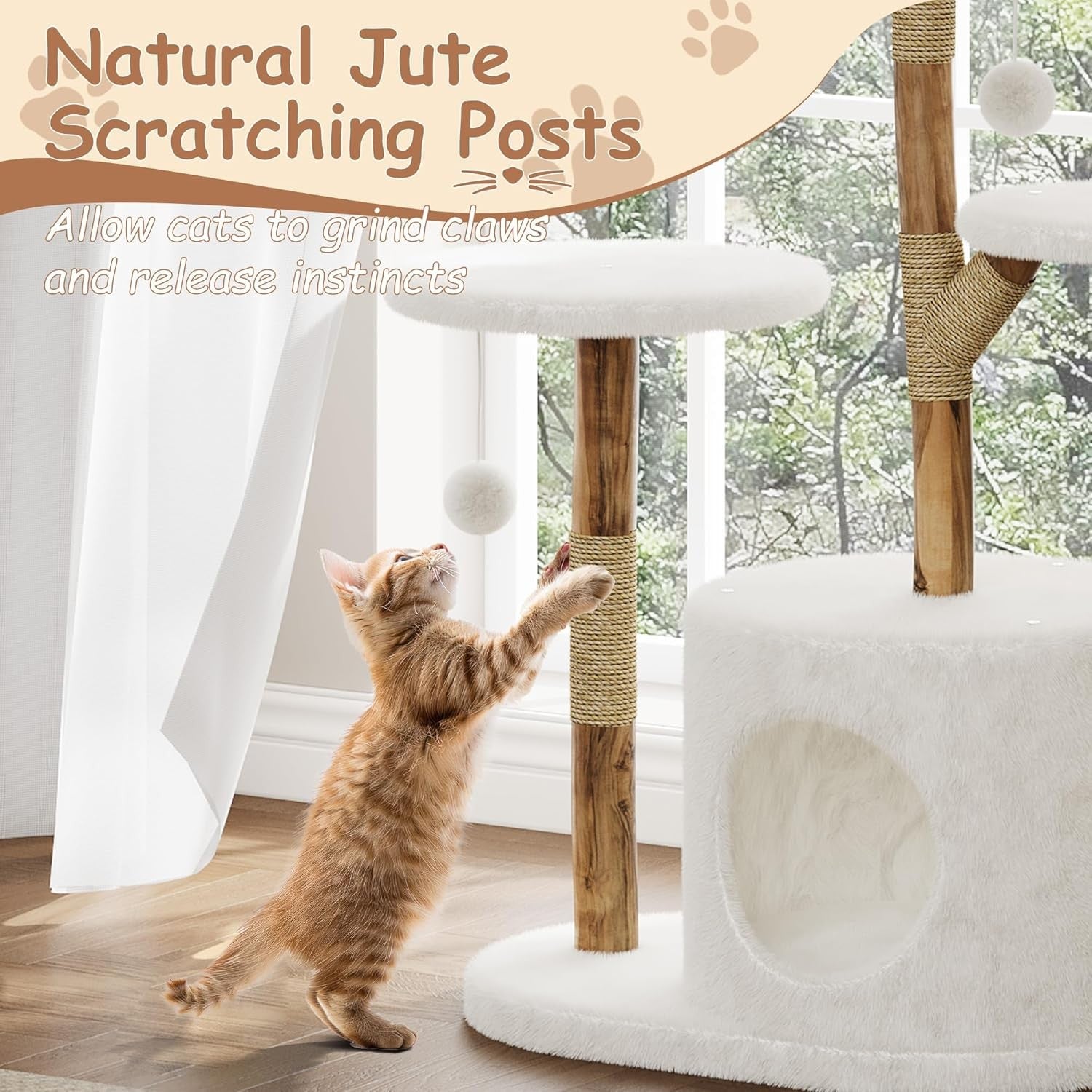 Large Cat Tree Tower 117cm With Basket Bed Condo Cave Scratching Post Indoor