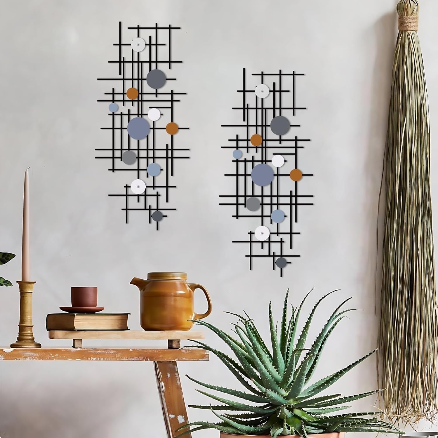 Set of 2 Geometric Metal Wall Art Modern Abstract 3D Decor