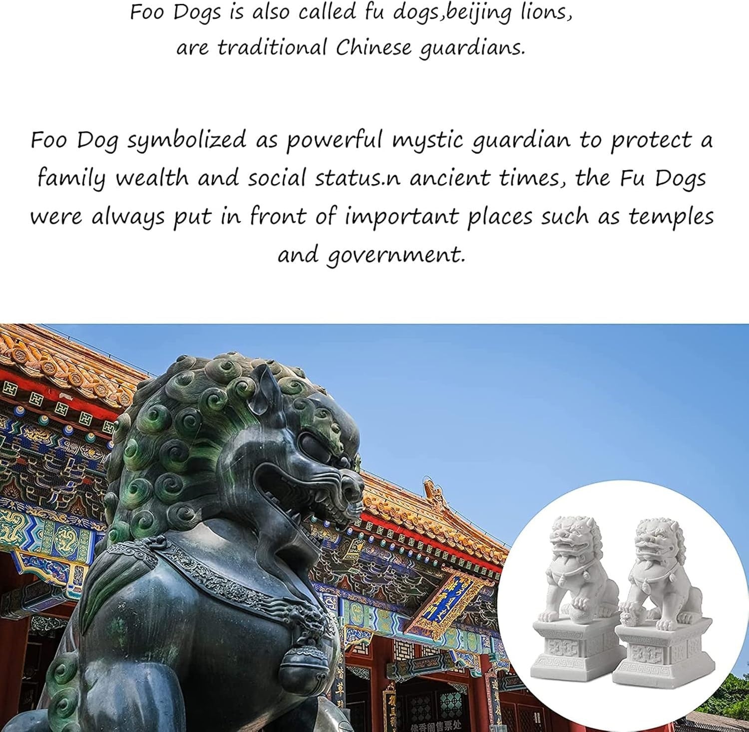 18cm Foo Dog Lion Statues Pair Stone-Effect Feng Shui Guardian Home Garden Decor