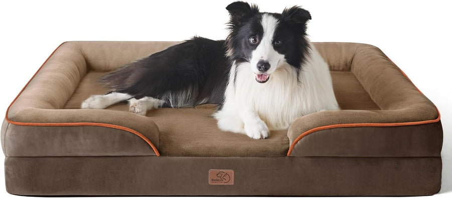 Bedsure Large Orthopedic Dog Bed 89x63cm Brown Washable Sofa