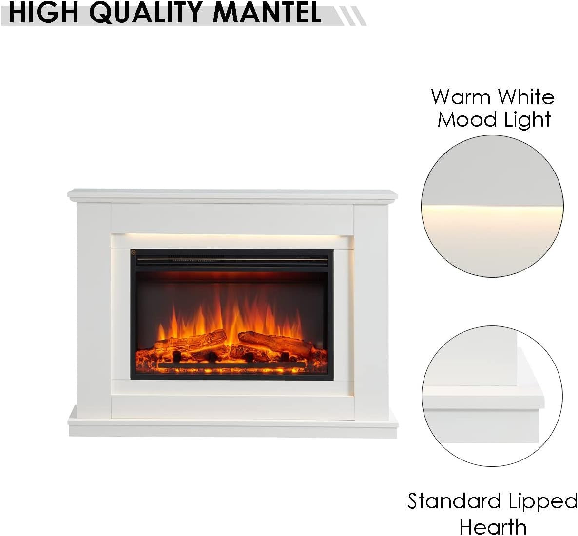 White Electric Fireplace Suite 43" LED Log Heater TV Ready Freestanding