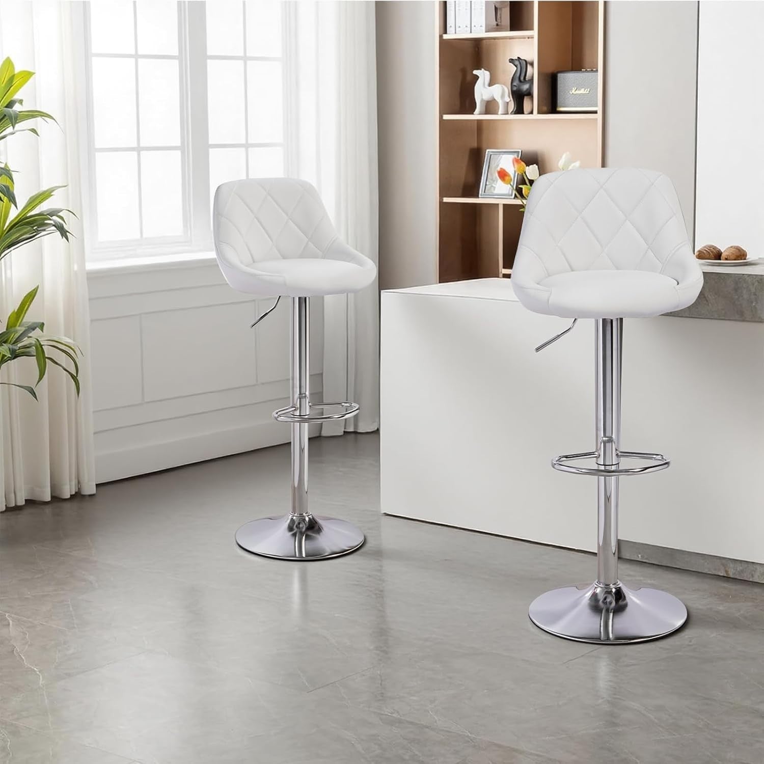 Set of 2 Adjustable Swivel Bar Stools – White Rectangular