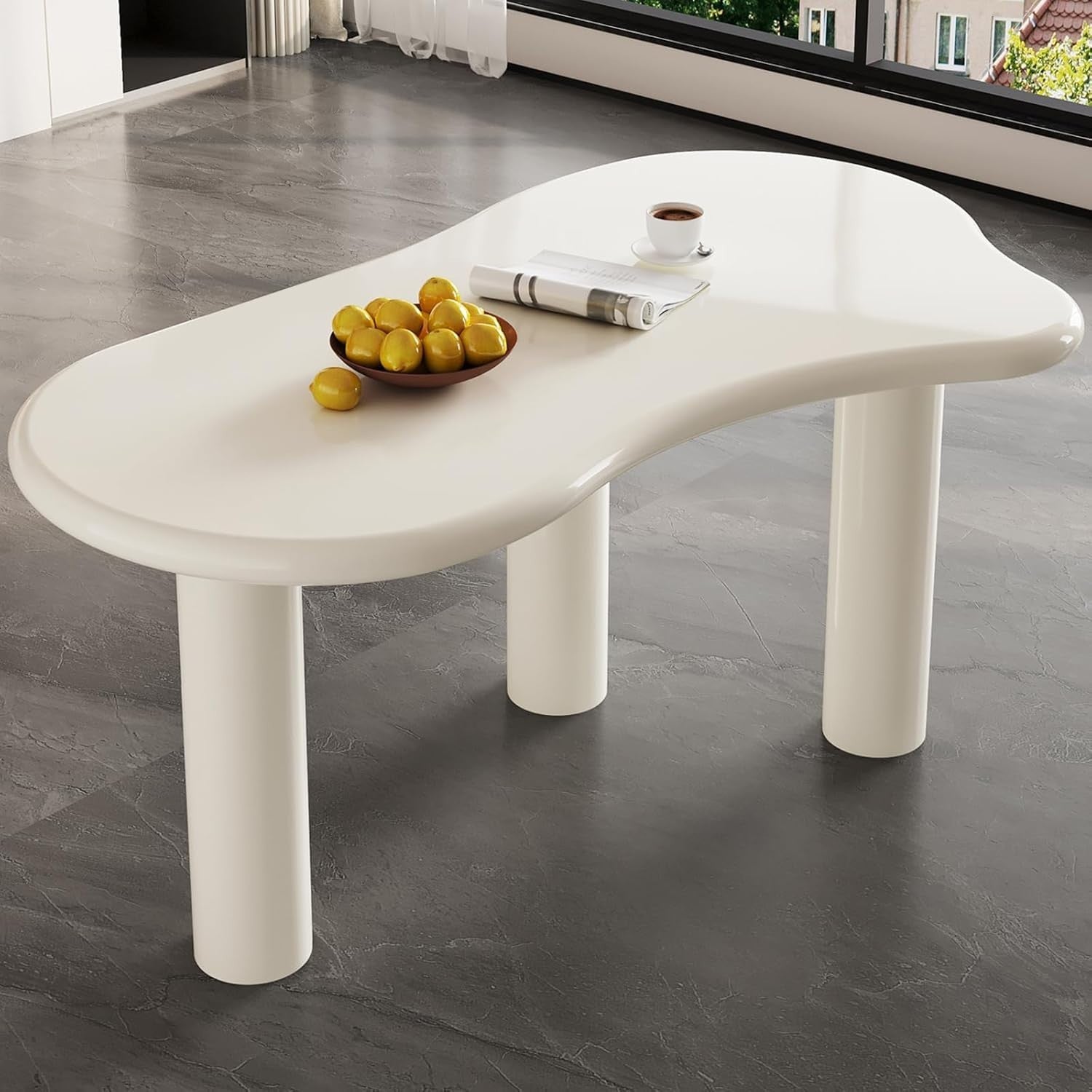 Modern White Irregular Dining Table 158CM 3-Leg Acrylic Top for 4-6