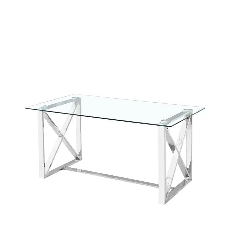 Glass Dining Table Modern Square Chrome Frame Minimalist Zen Style