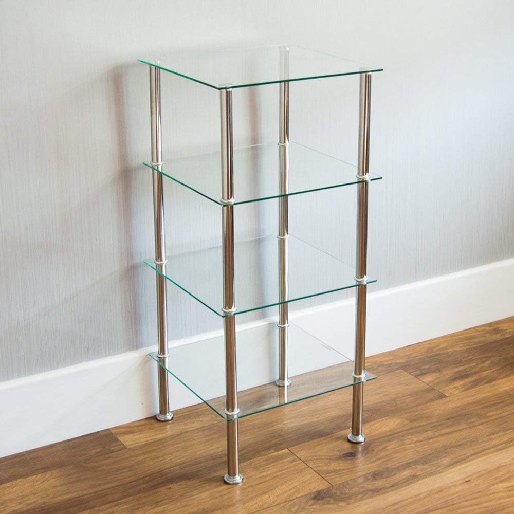 4-Tier Glass Shelving Unit Modern Stainless Steel Display Rack Clear 95cm