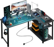 L Shaped Gaming Desk 110x80cm with USB Ports Shelves Hook Corner Office Table
