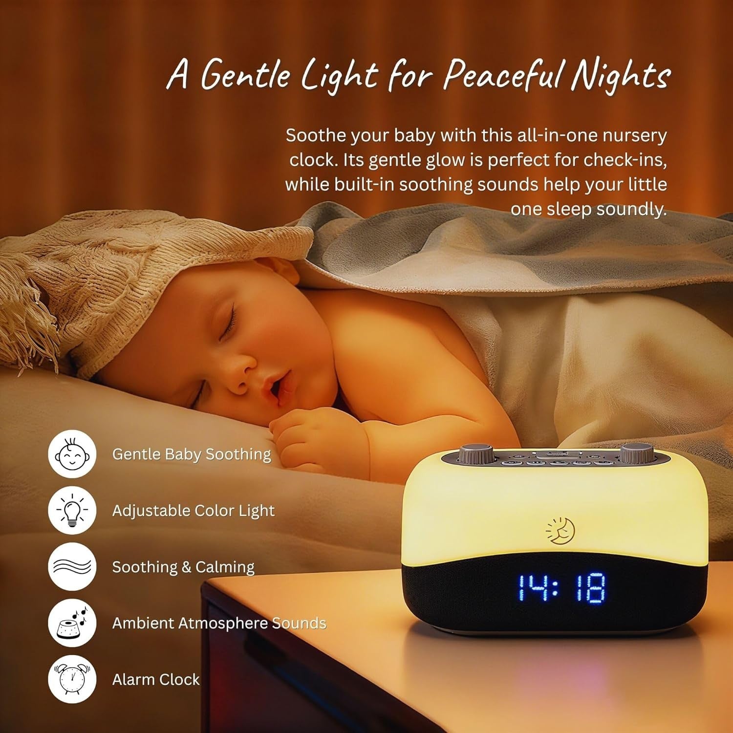 White Noise Machine with 29 Soothing Sounds & Amber Night Light