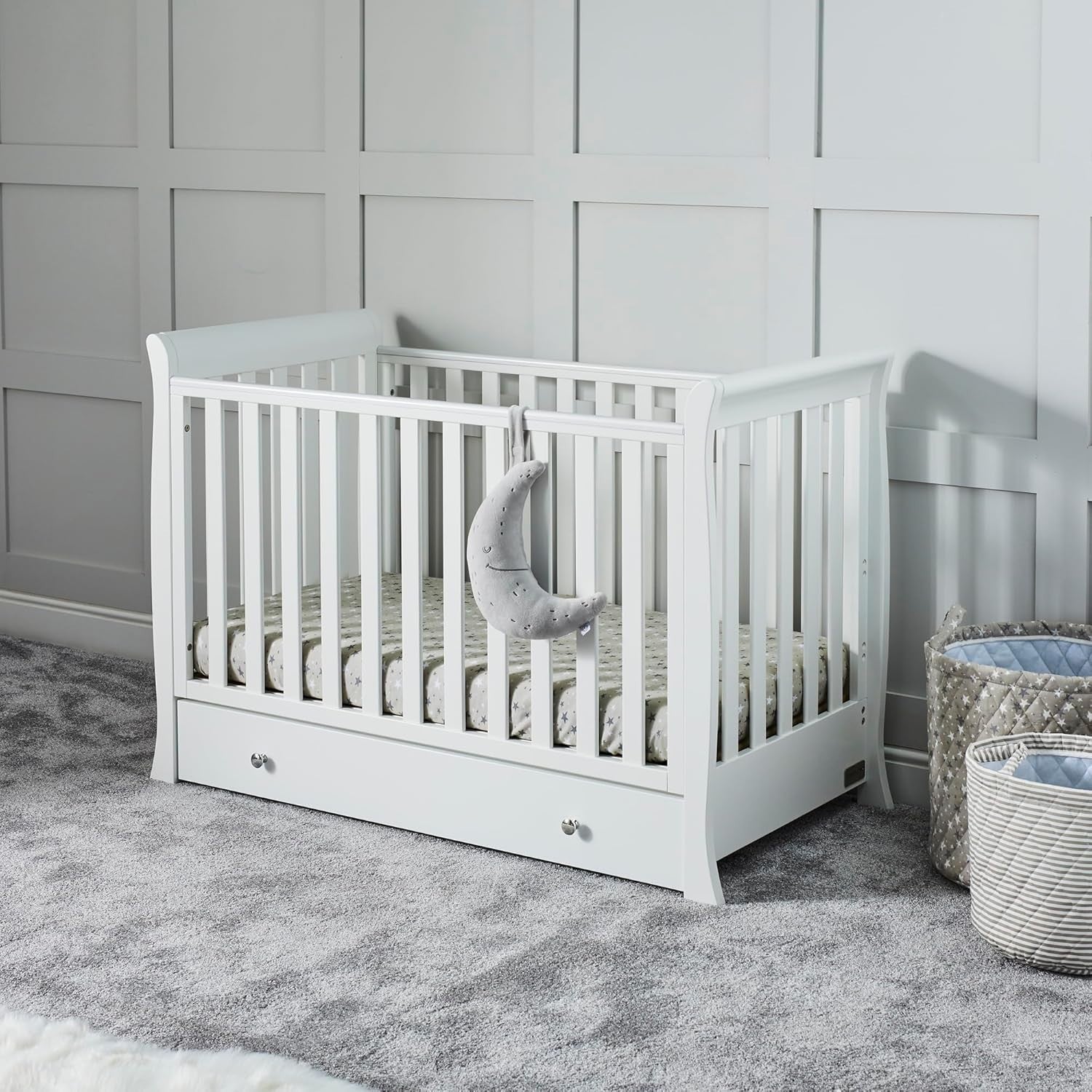 4in1 Convertible Baby Cot Bed Adjustable Height Sleigh Crib w/ Storage White