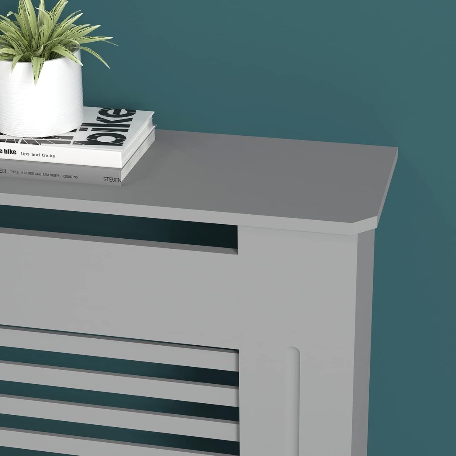 Modern Grey Radiator Cover Cabinet 92cm MDF Slatted Heater Shelf