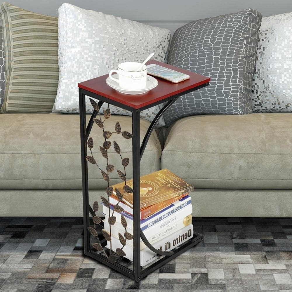 C-Shaped Sofa Side Table with Storage Shelf – Compact Laptop Snack Tray