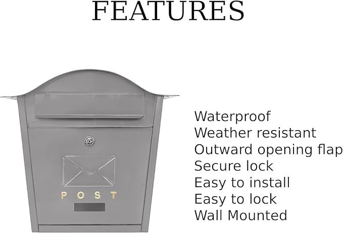 Wall Mounted Lockable Post Box Waterproof Aluminium Mailbox Secure Stylish