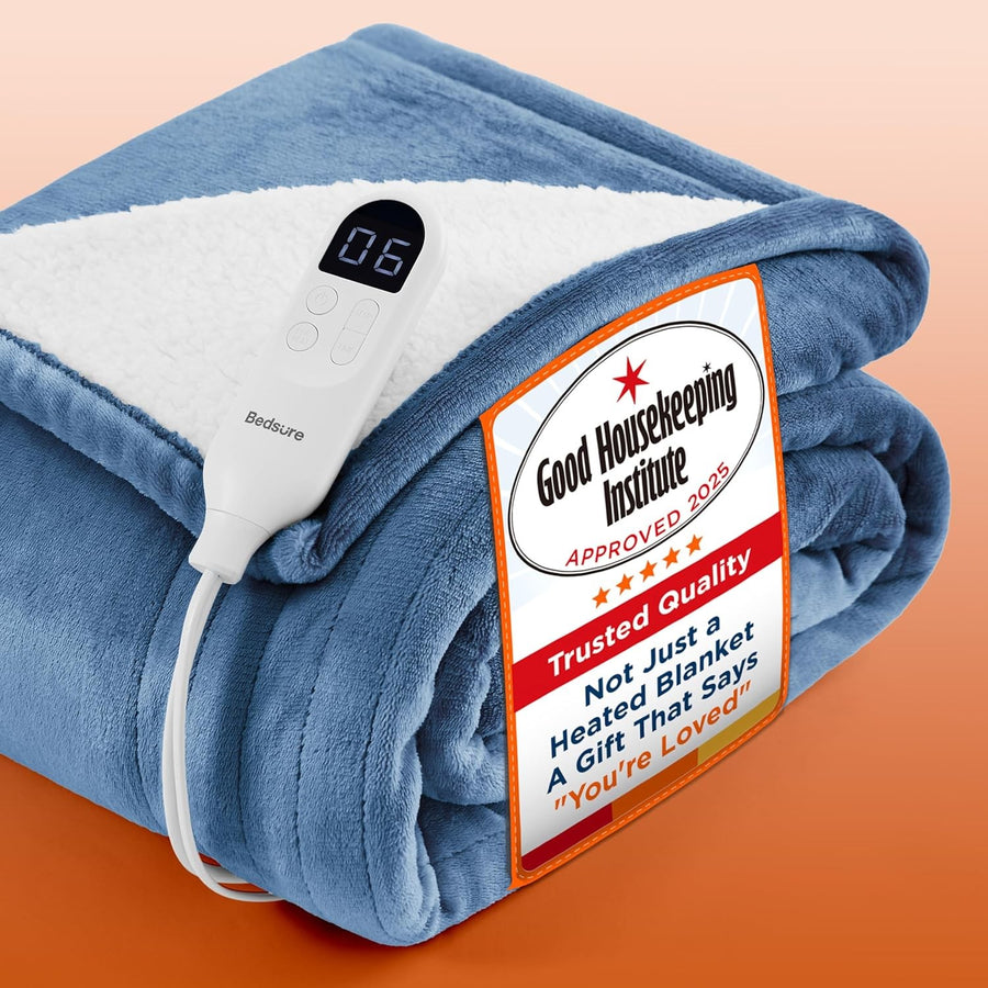 Navy Blue Electric Heated Throw Blanket 6 Heat Levels Timer Soft Warm 130x160cm