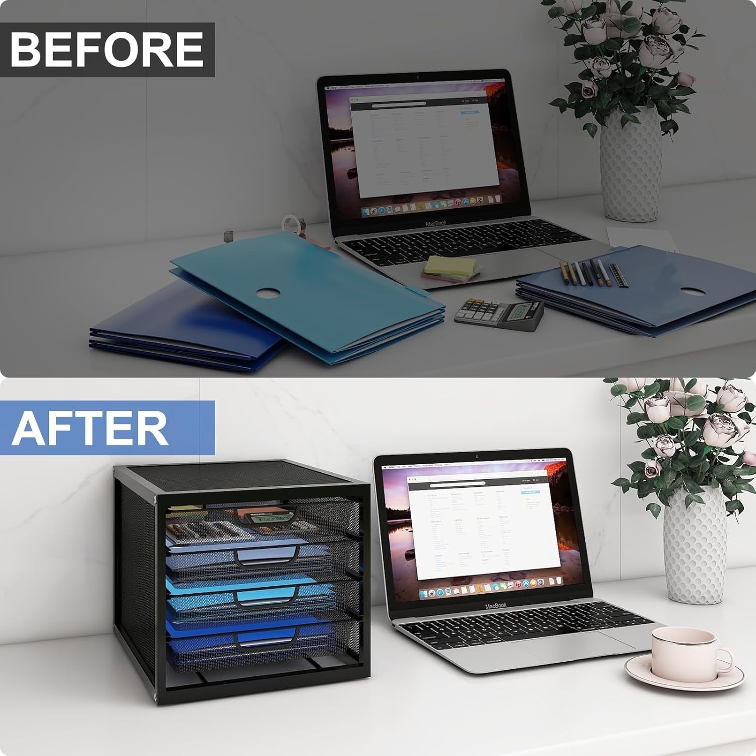 Desktop Paper Tray Organizer 4 Sliding Drawers Metal Office Filing Storage