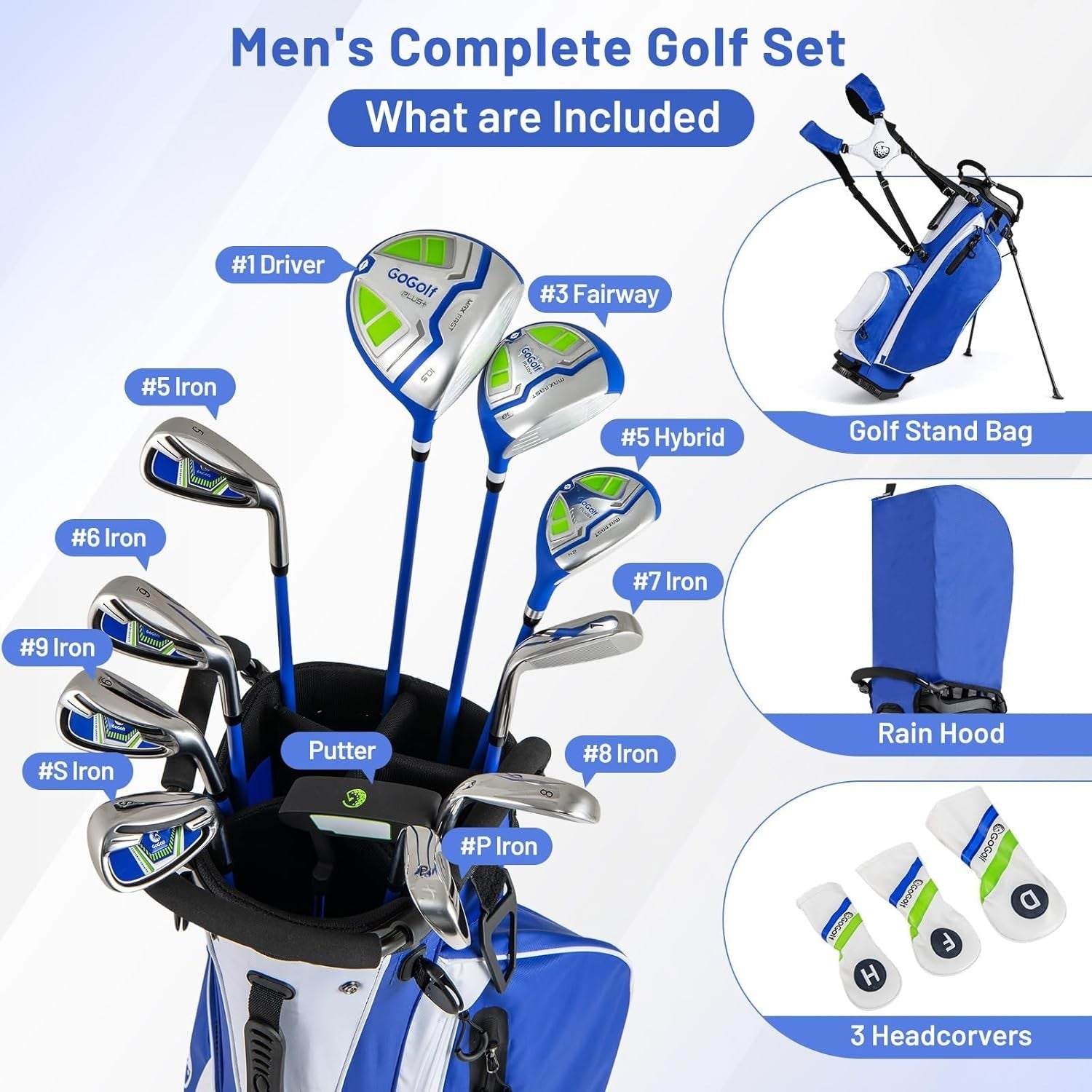 Right Hand Golf Club Package 12pc 460cc Driver Fairway Hybrid Irons Bag