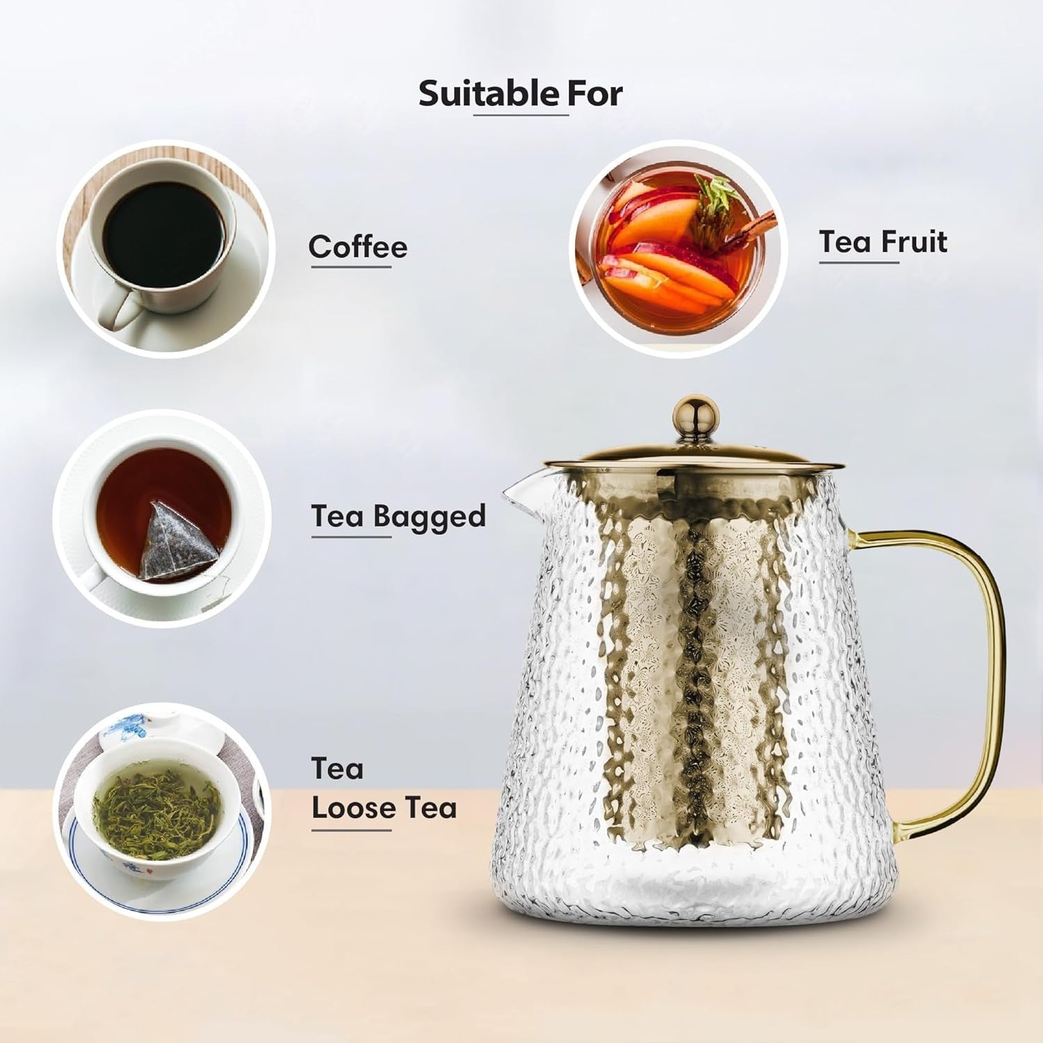 Glass Teapot with Infuser 900ml Loose Leaf Tea Maker 4 Cup Gold