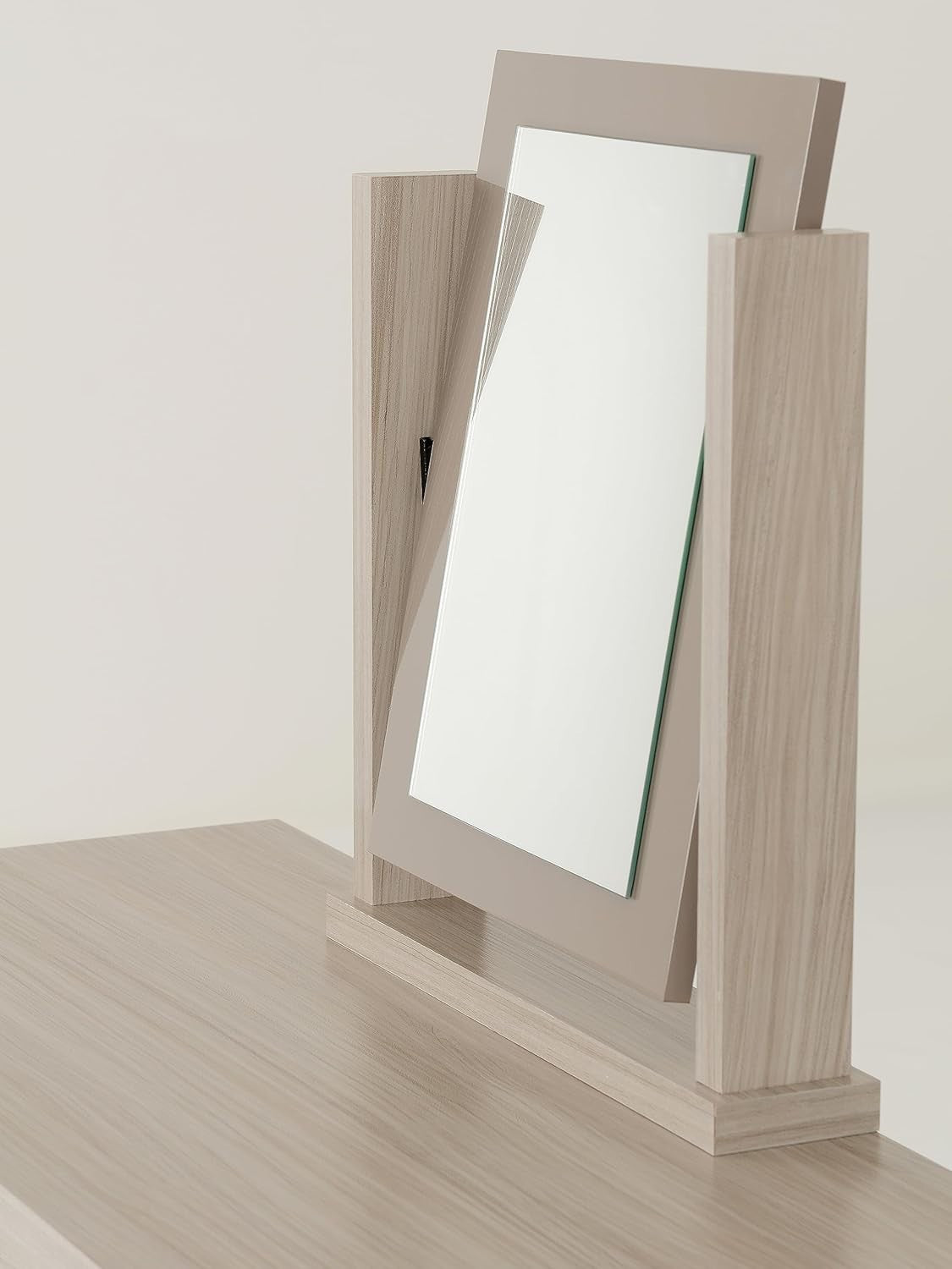 Modern Dressing Table Set Glass Top 4 Drawer Stool Mirror Light Oak Veneer