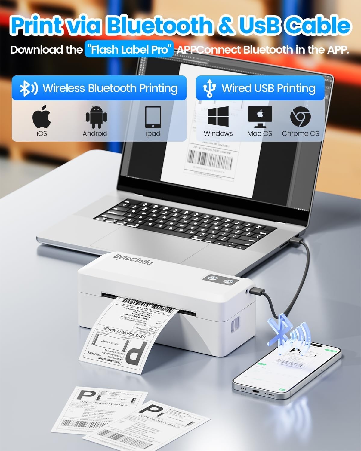 Bluetooth Shipping Label Printer 4x6 Wireless USB