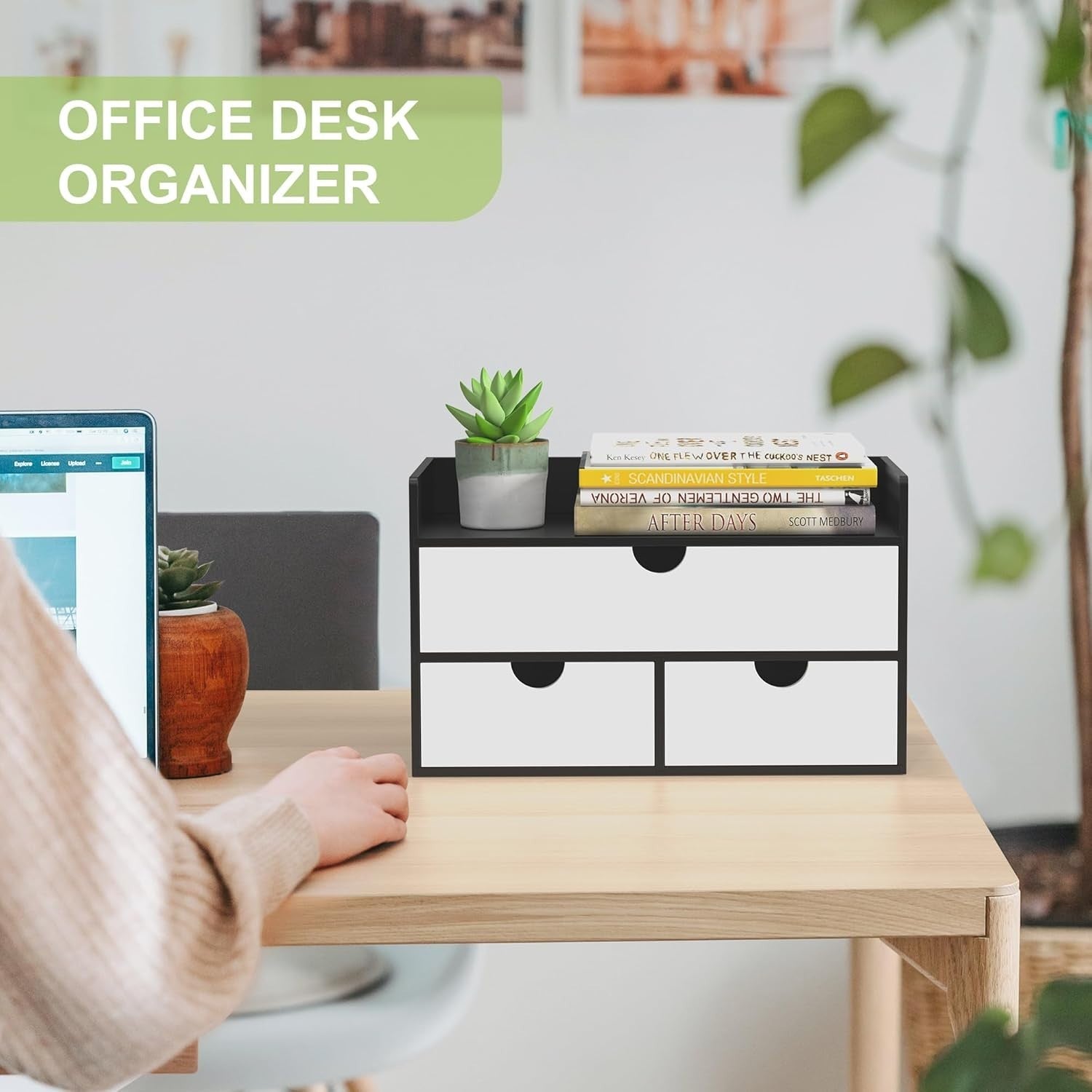 Bamboo Desk Organizer with 2 Drawers | Desktop Storage for Office & Home
