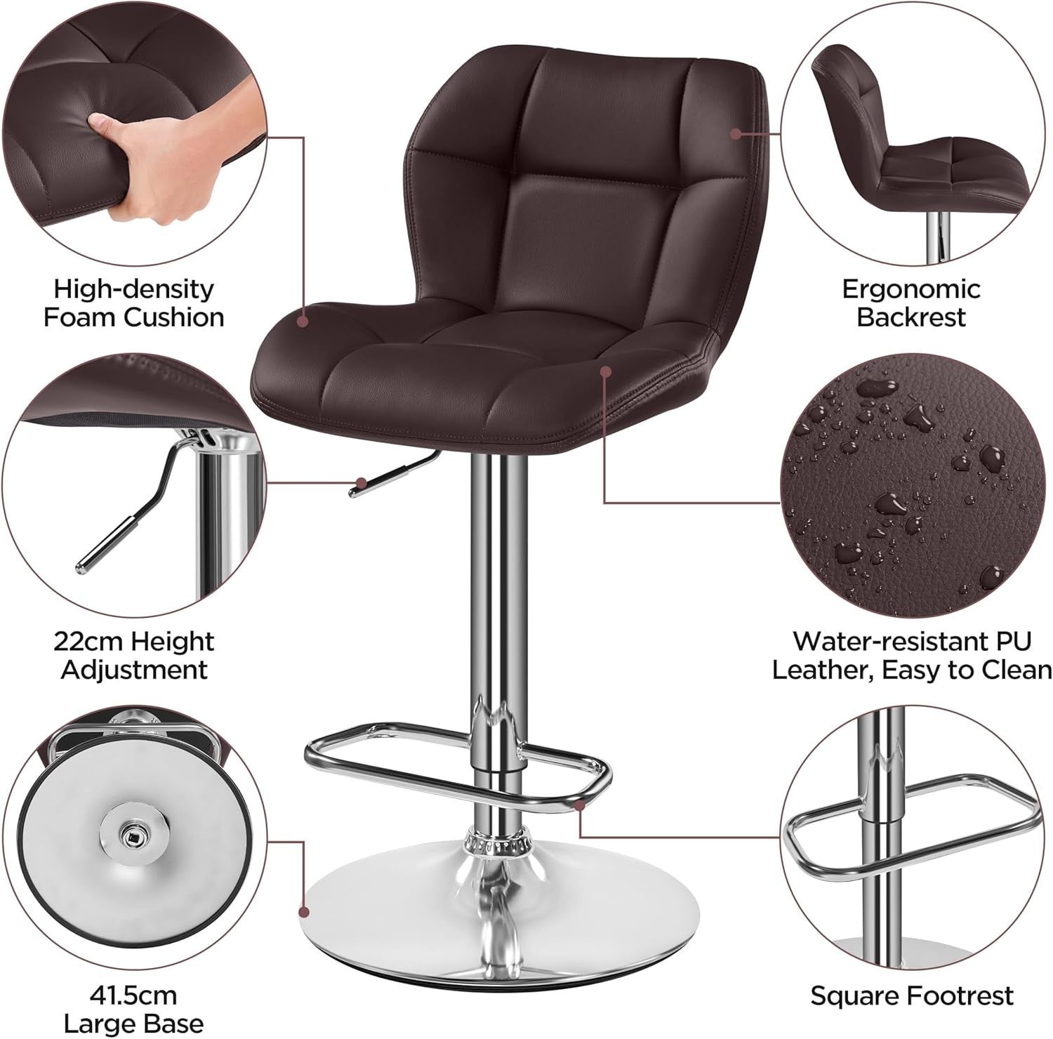 Swivel Height Adjustable Bar Stools Set of 4 PU Counter Chairs